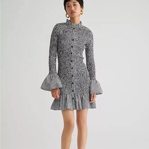 J.crew smocked gingham button up mini dress organic cotton